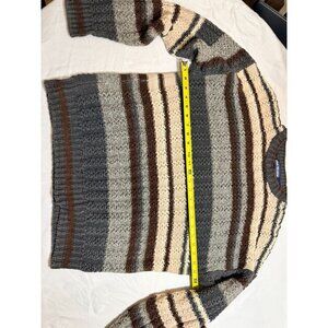 Van Heusen Mens XL Striped Knit Sweater Ramie Cotton Blend Brown Gray Beige